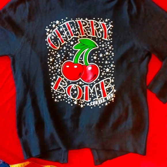 CARTEL Sweaters - Sourpuss inspired PINKY STAR 3X BLACK CARDIGAN CHERRY BOMB ON BACK
